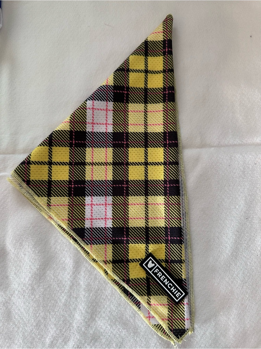 Frenchie Bulldog Yellow Black Plaid Cooling Bandana (new without tags)